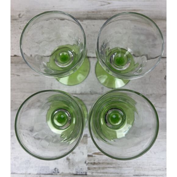 VINTAGE Uranium Glass Cordial Goblets Set of 4 Green Stem Glow Under UV 4.5” - Picture 3 of 6